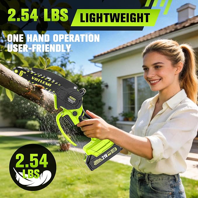 Mini Chainsaw Cordless, 6 Inch Electric Chainsaw with 2 * 2000MAH Battery, 1000W Handheld Battery Powered Chain Saw with Auto Oiler, Gifts for Wood Cutting/Tree Trimming