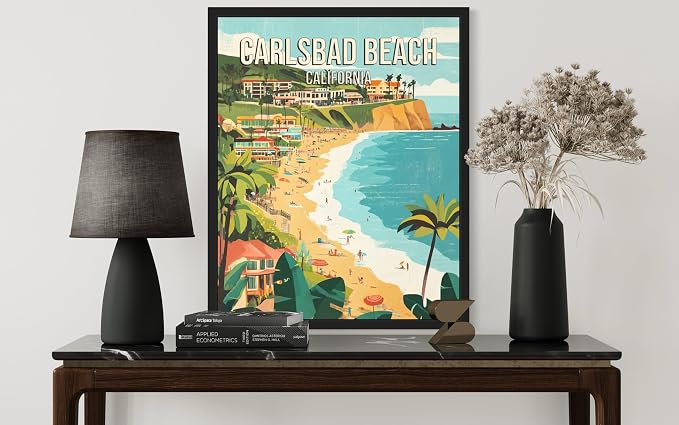 Carlsbad Beach California Unframed Wall Art Print Poster, US Vintage Retro Beach Scenery Posters Prints for Restroom Home Picture Painting Artwork Gallery 219 (Carlsbad Beach California, 20"L x 16"W, Unframed)