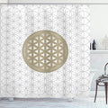 Ambesonne Geometry Shower Curtain, Interlace Circles of Time and Space Theme Vortex Natural Geometry Myth Form, Cloth Fabric Bathroom Decor Set with Hooks, 69" W x 84" L, Pale Khaki