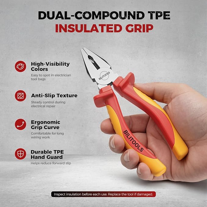 BILITOOLS 1000V Insulated Lineman Pliers, 6 inch, Combination Pliers, Cr-V