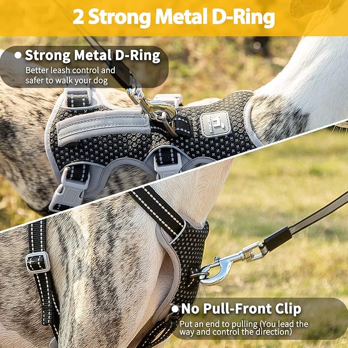Escape Proof Dog Harness, No Pull Reflective Harness with Lift Handle, Adjustable Pet Vest with Front and Back Leash Clips for Small Medium Large Dogs Walking Hiking Training (Black,XL)
