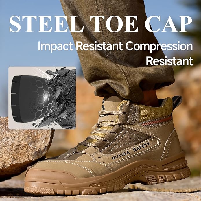GUSAYEX Steel Toe Boots for Men Puncture Resistant Safety Work Boots with Kevlar Midsole Industrial Lightweight Men's Work & Utility Protective Shoes for Construction Warehouse Factory