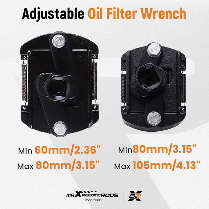 maXpeedingrods 2Pcs Adjustable Oil Filter Wrench 2 Jaw 60-80mm & 80-105mm | 1/2" Drive Universal Oil Filter Spanner Removal Tool, Universal Oil Filter Cap Socket Wrench Filter Housing Removal Tool