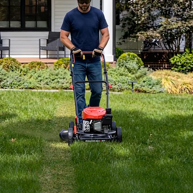 PowerSmart 18-Inch Gas Push Lawn Mower with 144cc 4-Cycle OHV Engine, 2-in-1 with Mulch and Side-Discharge, 5-Position Adjustable Cutting Height (DB8618C)