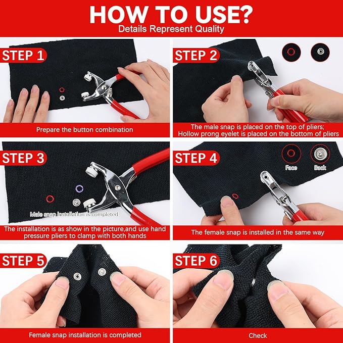 Snap Button Kit with 100pcs Press Pliers Fastener Tool,Colorful Five Claw Buckle Installation Plier Tool Set, Sewing Button Snaps for DIY Crafts, Clothing & Sewing Projects