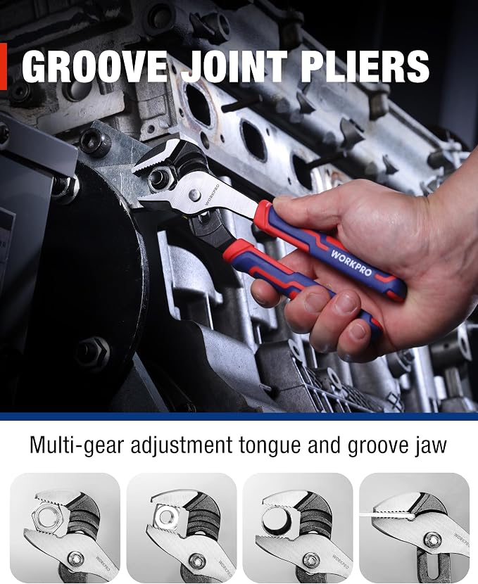 WORKPRO Pliers & Wrench Set, 12-Piece Pliers Tool Set with Organizer, Include Needle Nose, Wire Cutter, Groove Joint, Slip Joint, Long Nose, Diagonal Plier, For Home & Garage, Father's Day Suitable
