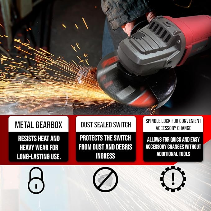 PROMAKER Industrial 9" Heavy Duty Angle Grinder - 17.2 High Power Motor, 6300 RPM Metal & Concrete Cutter - Rotating Multi-Position Handle, Includes 2 Spare Carbon Brushes - 2-Year Protection