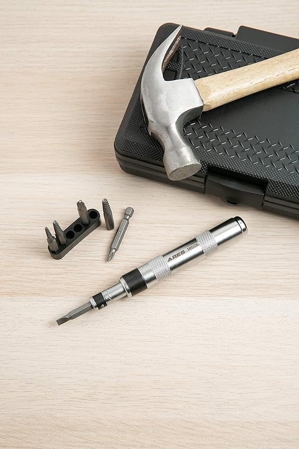ARES 18026-1/4-Inch Drive Manual Reversible Impact Driver - Includes 6-Piece Flathead, Phillips, and Spiral Screw Extractor Bit Set - Disengage Rusted Fasteners or Frozen Bolts - Compact Design