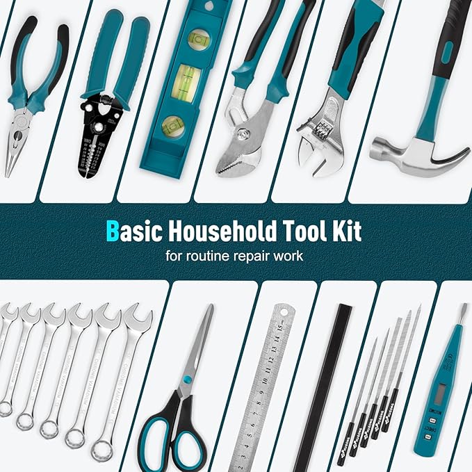 Sundpey 379 Pcs Portable Complete Home and Auto Tool Kit with Drawer Blue | with Socket Wrench Set & Screwdrivers & Hex Keys & Pliers Kit,Men Women Tool Box Set for Household Car House Garage Apartment