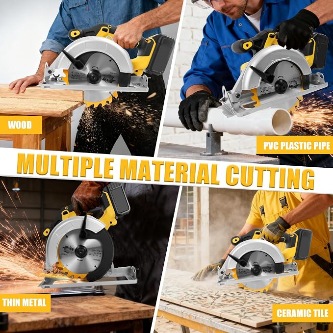 Cordless Circular Saw for Dewalt 20V Battery, Brushless Saws 6-1/2" Blade, 0-45° Cutting Bevel, Cutting Depth 2.24''(90°), 1.61''(45°), Power Wood Saw for Plastic, Wood(Only tools)