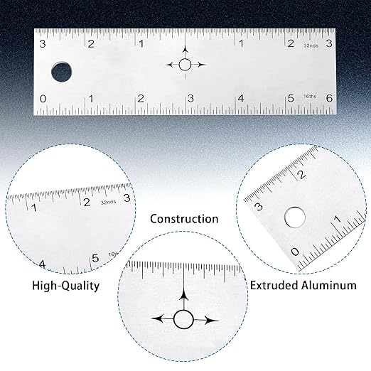 Tellegloww 2 Pack 6 Inch Center Finding Rulers Aluminum Metal Centering Ruler Tool Straight Edge for Woodworking Metal Work Construction and Around the Home