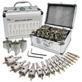 Pro Edge 20pcs Carbide Hole Saw Kit for Hard Metal, TCT 1/2"-2-1/4" Hole Cutter Set for Stainless Steel, Iron, Alloy, Aluminum, with Two Extra Titanium Plated Pilot Center Drill and Two L-Wrench