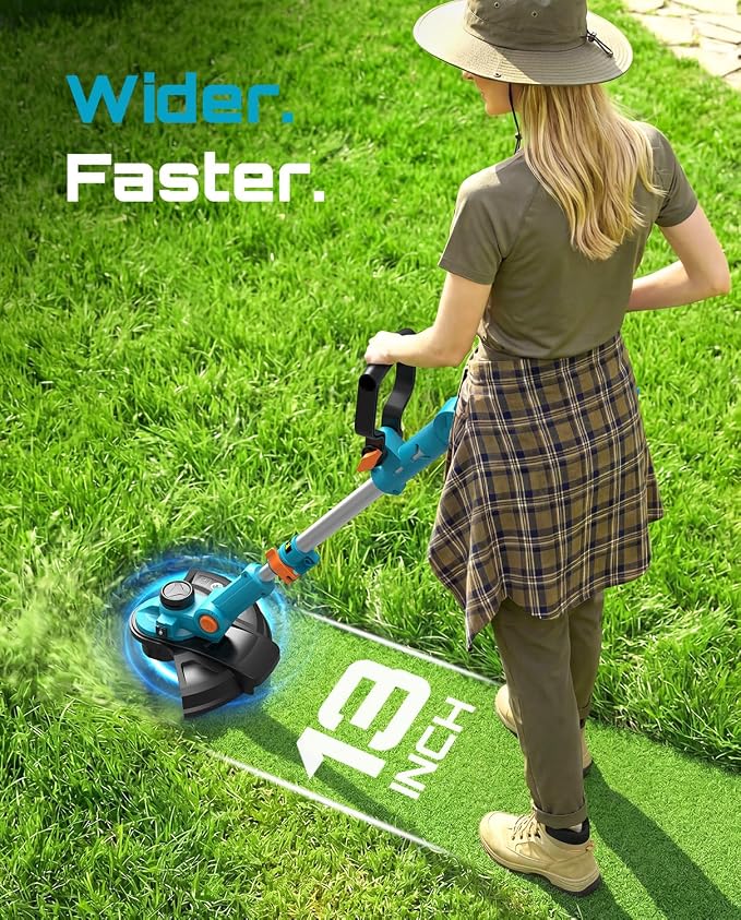 SEESII String Trimmer, 13" Electric Weed Wacker with 2×40000mAh Batteries and Charger, 21V Brushless Weed Eater with Telescopic Pole(42"-56"), Auto-Feed, Lightweight Cordless Edger for Yard/Lawn