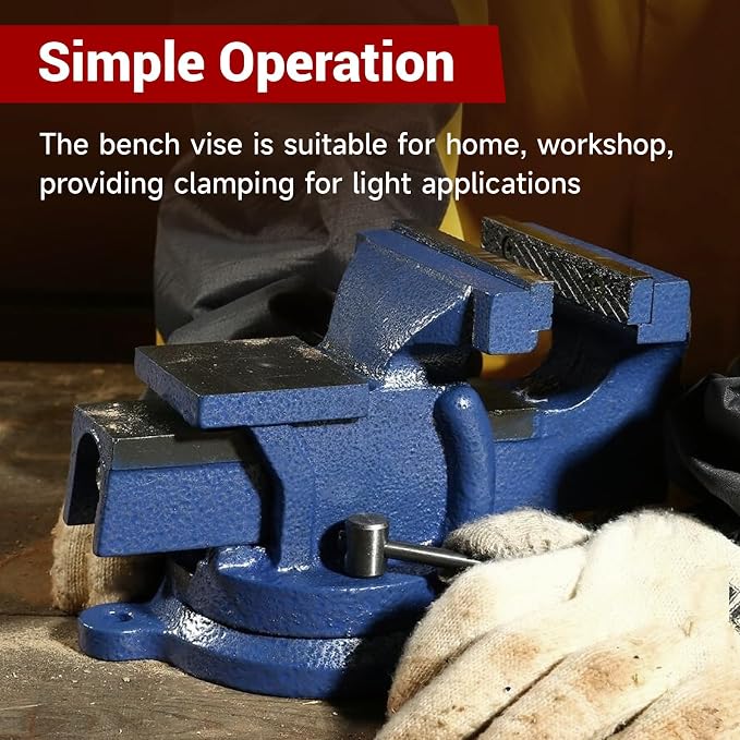findmall 5" Bench Vise with Anvil 360° Swivel Locking Base Table Top Clamp Heavy Duty Vice Swivel Base Bench