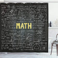 Mathematics Classroom Shower Curtain by Ambesonne, Dark Blackboard Backdrop with Math Equations Geometry Axis Art, Fabric Bathroom Decor Set with Hooks, 75 Inches Long, Army Green Yellow