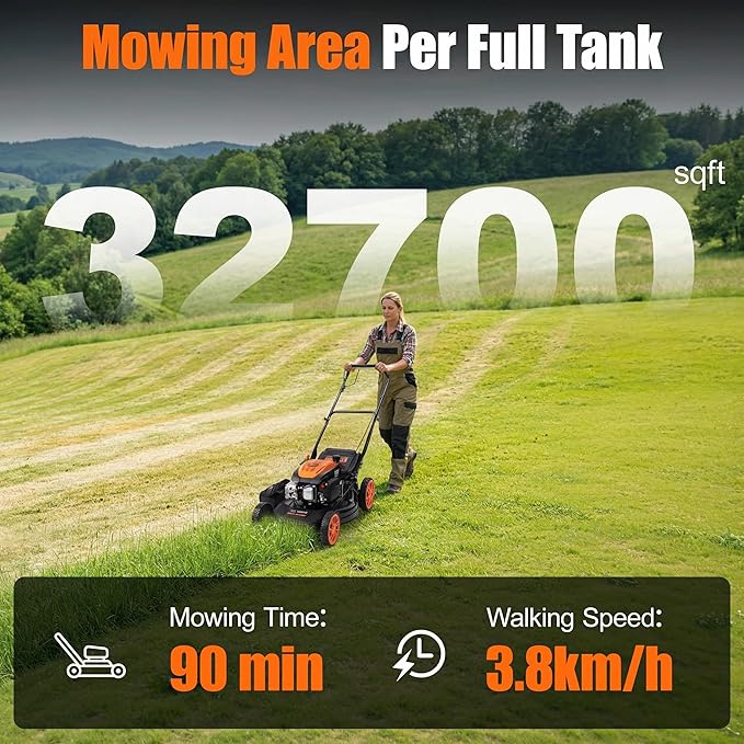 Self-Propelled Gas Lawn Mower - 21 inch with 170cc 4-Stroke Engine, 7-Position Cutting Height, 3-in-1 Versatile Mulching Bagging Discharging, 1.9 Bushels Large Grass Collector, EPA Compliment