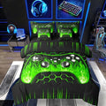 Erosebridal Boys Gaming Comforter Set 7 Piece Bed in a Bag Twin Ombre Art Honeycomb Bedding Set Green Neon Lights Sheet Set Game Console Bed Set Geometric Hexagon Beehive Gaming Room Decor