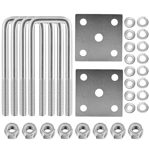 Stainless Steel Square U Bolt Kit for Boat Trailer Axle Leaf Springs, for 2x2 Axle - 4 3/4" Long,2 inch Wide Square U-Bolts with Nuts and Frame Plate for Trailer Automobiles Trailer.