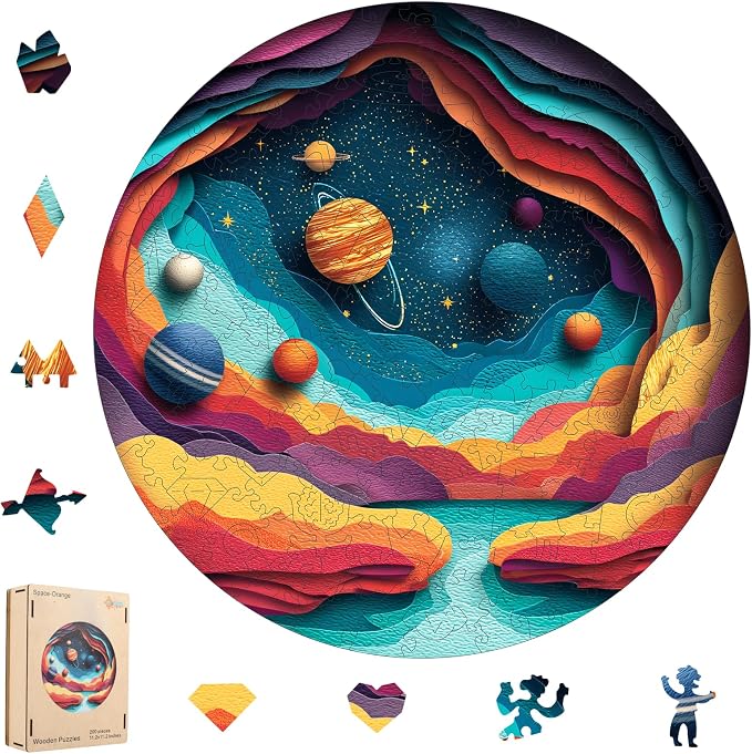 MEATRN Jigsaw Puzzles for Adults 500 Pieces - Outer Space Wooden Puzzles, Galaxy Planet Stress Relief Brain Teaser Game, Creative Astronomy Exploration Puzzle Gift for Teen and Kids, 16.5x16.5 in