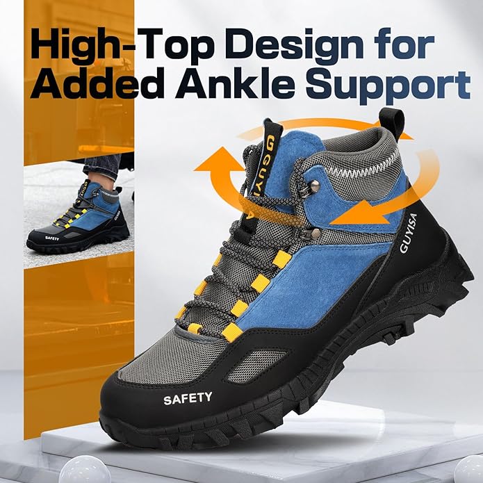 GUSAYEX Steel Toe Boots for Men Puncture Resistant Safety Work Boots with Kevlar Midsole Industrial Lightweight Men's Work & Utility Protective Shoes for Construction Warehouse Factory