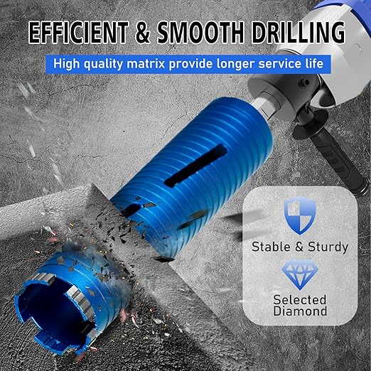 SALI Diamond Core Drill Bits 6" Diameter 10"/254mm Drilling Depth 5/8-11" Thread Core Bit Turbo Laser-Welded Segments for Cured Concrete with, Brick, Block, Masonry, with Two Adapters