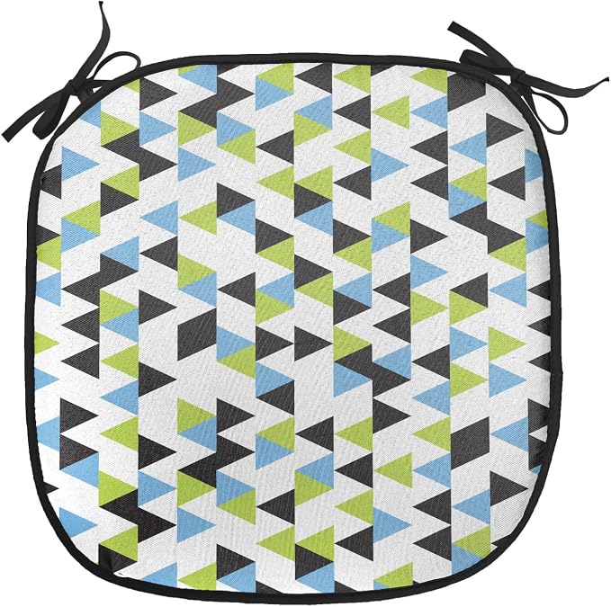 Lunarable Geometric Chair Cushion Pads Set of 4, Abstract Patterns Triangles Geometry in Contrasting Colors, Anti-Slip Seat Padding for Kitchen & Patio, 16"x16", Avocado Green Pale Blue