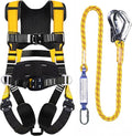 Fall Protection Premium Safety Harness with Shock Absorbing Lanyard, Vented & Padded Shoulder, Legs & Back - Upgrade 4 Quick Buckles (Yellow)