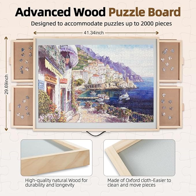 ALL4JIG 2000 Pieces 2-in-1 Tilting&Rotating Puzzle Board for Adults,Wooden Jigsaw Puzzle Table with 4 Drawers, 28.5 "x40.16 Portable Board with Lazy Susan and Cover,with a Tabletop Easel-Style Tilt