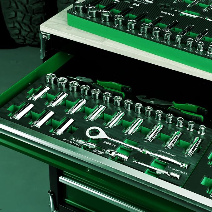 SK 1/2" Drive Socket Set with 160-P Ratchet, 31-Piece Metric Sockets | SuperKrome Finish, Premium CR-V Steel, Heat Treated, with EVA Foam Tool Organizer