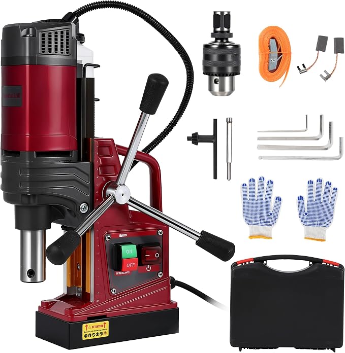 1.57 Inch Magnetic Drill Press, 210mm Max Stroke, 13000N Magnetic Force, Portable Electric Mag Drill Machine for Metal Drilling, Industrial Grade
