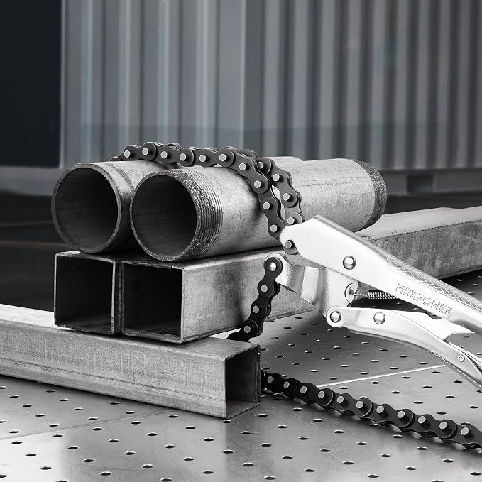 MAXPOWER Locking Chain Clamp, 9-Inch Locking Chain Pliers with 47.2” Chain, 14.2” Diameter, Quick Release