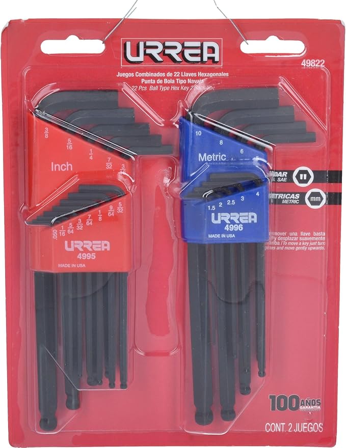 Urrea 49822 Ball L-Type Hex Key 2 Rack Set