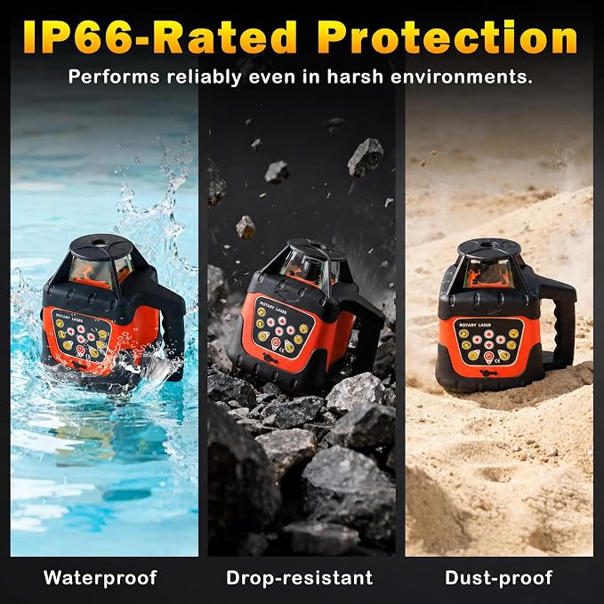 Red Rotary Laser Level 2000ft, 360 Degree Self Leveling Laser Level Kit with Receiver Remote Control and Surveying Tripod 16.4ft Staff, 5 Rotation Speeds& 4 Angles Adjustment,IP66 Waterproof