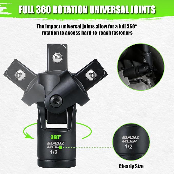 18-Piece Impact Socket Extension Set - 1/4" 3/8" 1/2" Drive Socket Extension Bars, Includes Ratchet Extension Set, Socket Adapter Set, Swivel Universal Joints & Impact Coupler, CR-V Steel