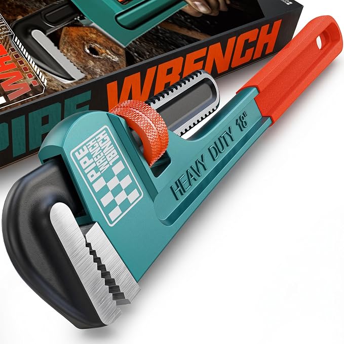 Heavy Duty Pipe Wrench, 18" Adjustable Straight Plumbing Wrench, High Drop-Forged jaws, Professional Pipeline Tool for Water Pipe Fittings, Mechanical assembly, Workshop Operations