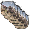 Lunarable Americana Chair Cushion Pads Set of 6, Abandoned Restaraunt on Route 66 Come on in Sign Desert Road Rusty Old Car, Anti-Slip Seat Padding for Kitchen & Patio, 16"x16", Brown Multicolor