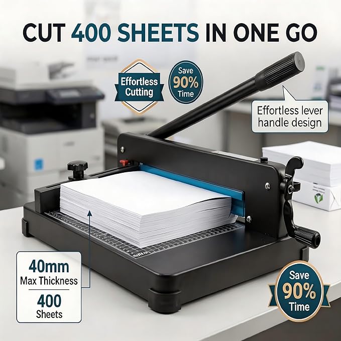 Heavy Duty Paper Cutter Guillotine 12 Inch Cutting Length Capacity Up to 400 Sheets Ideal for Offices Schools Print Shops Professional Quality Trimmer for Precision Cutting