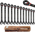 ironcube Reversible Ratcheting Wrench Set: 12-Piece Metric 8-19mm - Tough Black - Wax Canvas Storage Bag - Automotive and Motorcycle Repair Tools