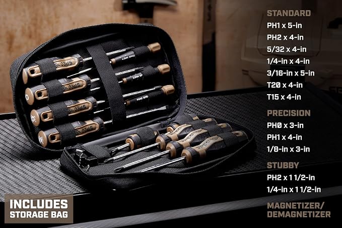 Spec Ops Tools Screwdriver Set for Professional Construction & Jobsite Use, Phillips, Slotted and Torx Drivers with Magnetic Tips, 12-Piece