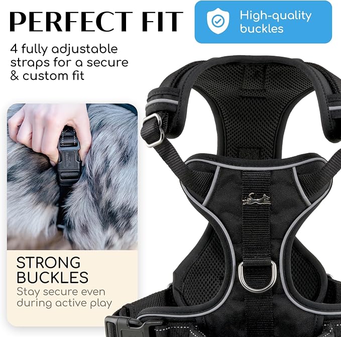 Freudentier No Pull Dog Harness with Handle, Front & Back Clips, Reflective | Soft breathable mesh padding - perfect fit with no chafing or slipping - comfortable dog vest for small, medium & large dogs