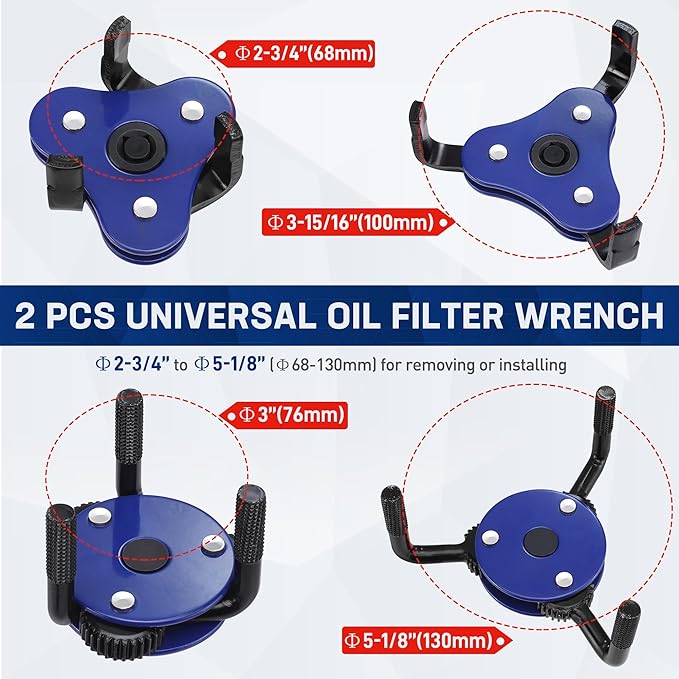 WORKPRO Universal Oil Filter Wrench Adjustable (68-130mm), Oil Filter Removal Tool, Oil Filter Change Set, Ideal for Engine Filters, Conduit, & Fittings