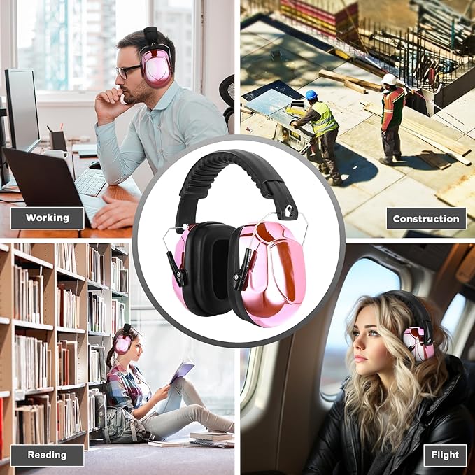 ProCase Noise Reduction Ear Muffs, Sound Proof Ear Protection, NRR 28dB Noise Cancelling Headphones for Adults Kids Autism, Hearing Protection for Shooting Gun Range Mowing -Metalic Pink