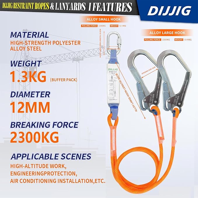 DIJJIG Safety Harness Fall Protection Kit with Shock Absorbing Lanyard | Safety Straps Upgrade Quick Buckles, Roofing Harness Construction Harness Para Construccion ANSI Compliant Blue