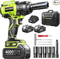 Robustrue 1400N.m (1032ft-lbs) Cordless Impact Wrench, 1/2" Brushless High Torque Impact Gun, 11Pcs Tire Repair Kit, 2x4000 mAh Batteries, Fast Charger, Impact Driver for Car Home/Truck RV/Mower