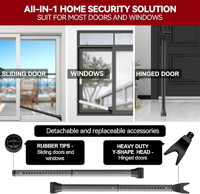 AceMining Upgraded Door Security Bar & Sliding Patio Bar, Heavy Duty Stoppers Adjustable Jammer for Home, Apartment, Travel (2 Pack,Grey)