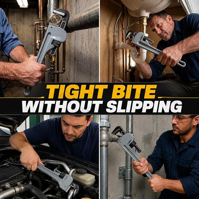 5-Piece Aluminum Pipe Wrench Set,8"/10"/12"/14"/18" Plumbing Wrench | Ultra-Light Aluminum Alloy Handle, Anti-Slip Jaws, Adjustable Pipe Wrench, for Plumbers, Home, Pipeline, Auto Repair, DIY