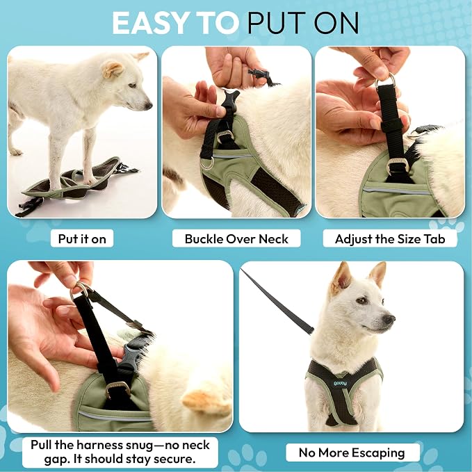 Gooby Escape Free Easy Fit X Step-in Dog Harness, Portland Green, Large | Patented escape-free, tightens on back-out; Choke-free X-frame + V-neck; Quick-release buckle; Reflective trim