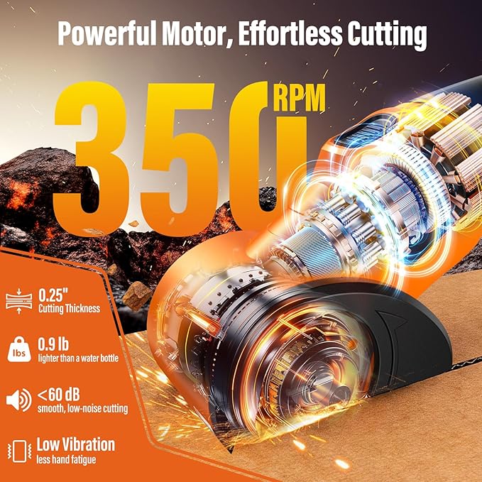 2026 Upgrade Cordless Electric Scissors with 3 Tungsten Steel Blades, 2500mAh Battery, LED Light, High-Torque Motor, Cardboard Cutter for Fabric, Cardboard, Leather, Carpet, Wire Rope Cutters (Orange)