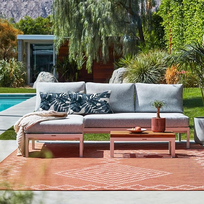 LVTXIII Set of 2 Outdoor Lumbar Pillows for Patio Furniture with White Piping, 12"x20" Fade Resistant Patio Lumbar Pillows with Inserts for Home Coach Sofa Use, Palm Blue