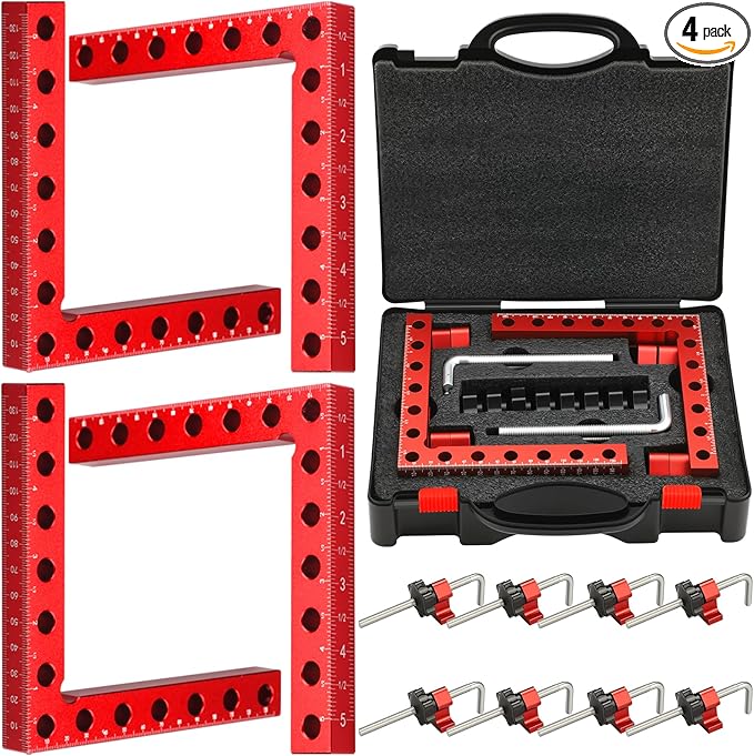 Corner Clamp for Woodworking, 90 Degree Clamp, Right Angle Clamp, 4 Pack 5.5" x 5.5" Aluminum Alloy Positioning Clamping Squares with Case for Picture Frames, Boxes, Cabinets, Drawers